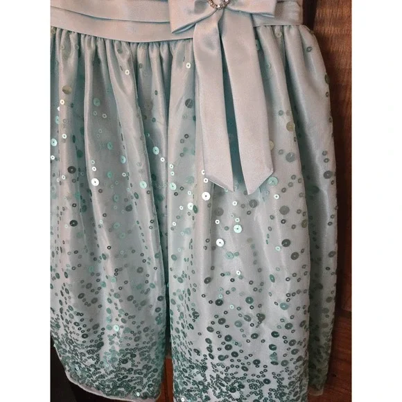 AMERICAN PRINCESS Girls Aqua Blue Sequin Bow Formal Party Dress Size 8 - Picture 2 of 8